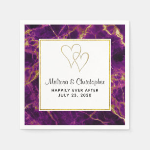 Modern Wedding Purple & Gold Abstract Marble Napkin