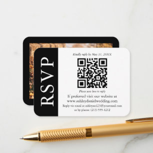 Modern Wedding QR RSVP Photo Black and White Enclosure Card