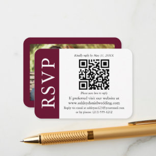 Modern Wedding QR RSVP Photo Burgundy and White Enclosure Card