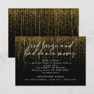 Modern Wedding Reception  Gold Black Glitter Invitation