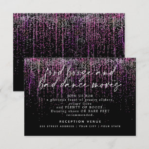 Modern Wedding Reception Magenta Glitter Invitation