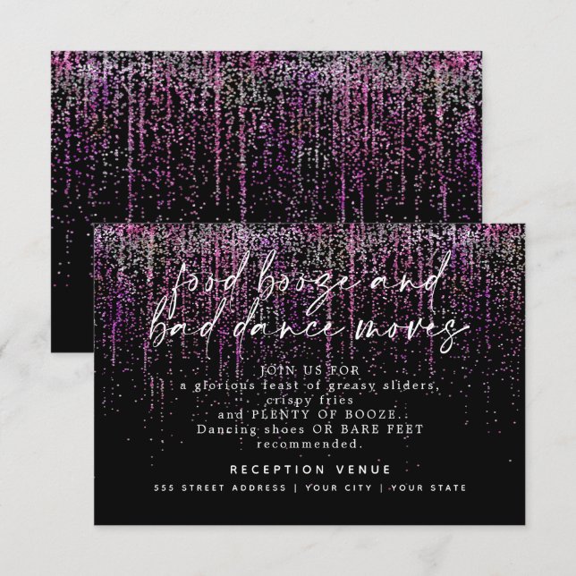 Modern Wedding Reception Magenta Glitter Invitation (Front/Back)