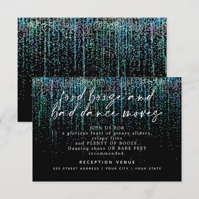 Modern Wedding Reception Teal Aqua Glitter Invitation (Front/Back)