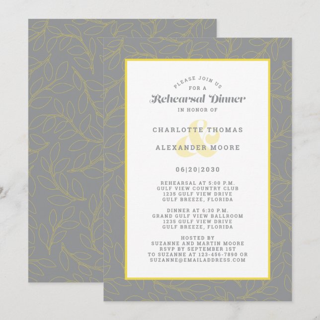 Modern Wedding Rehearsal Dinner Abstract Grey  Invitation (Front/Back)