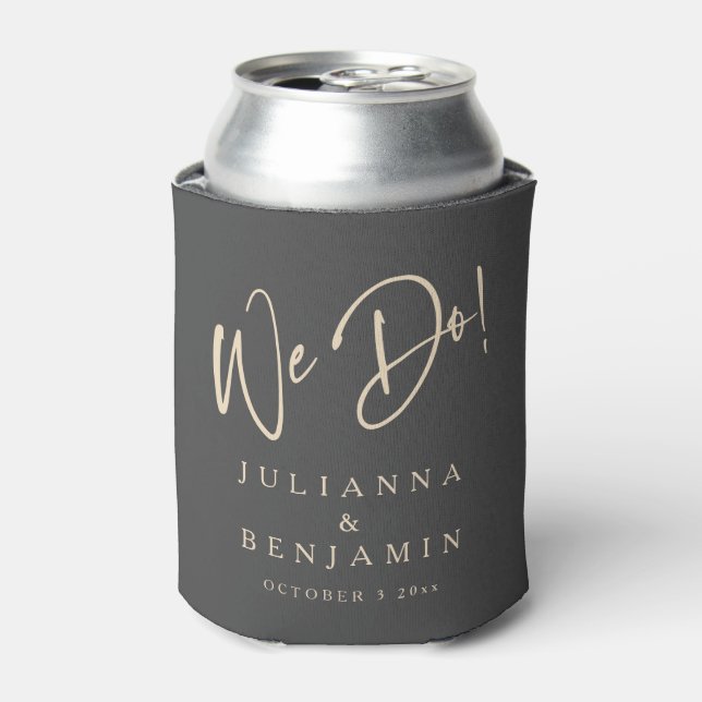 Modern Wedding Rehearsal Dinner Charcoal Custom Can Cooler (Can Front)