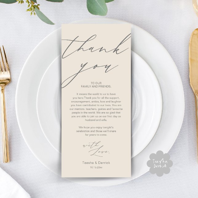 Modern Wedding Rehearsal Dinner Thank You Card (Modern Wedding Rehearsal Dinner Thank You Card in Cream Grey)