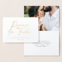 Modern wedding Reserva la Fecha black 1 photo Foil