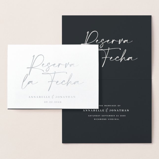 Modern wedding Reserva la Fecha black silver Foil Card (Display)