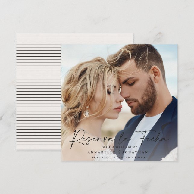 Modern wedding Reserva la Fecha cream black Save T Save The Date (Front/Back)