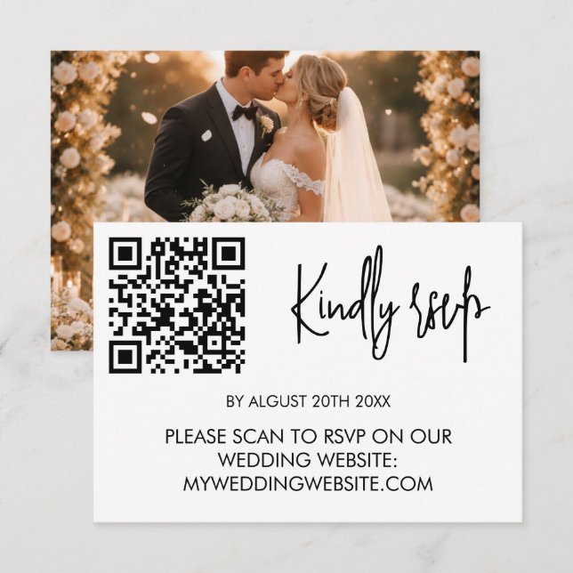 Modern Wedding RSVP Card with QR Code (Front/Back)