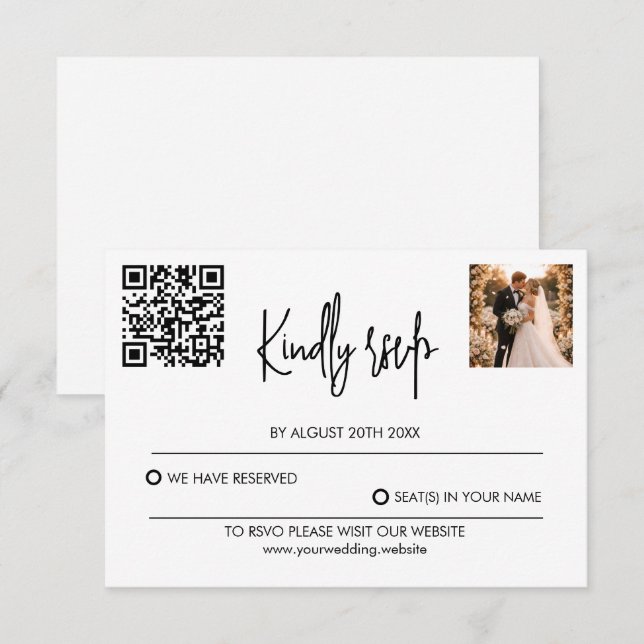 Modern Wedding RSVP Card with QR Code (Front/Back)