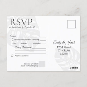 Modern Wedding RSVP Postcard. Palm Leaf Beach Postcard