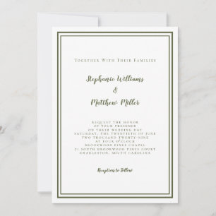 Modern Wedding & RSVP QR Code Details Olive Green Invitation