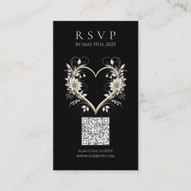 Modern Wedding RSVP QR code-Flowers with a Heart Business Card (Front)