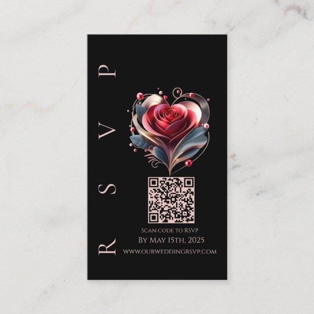 Modern Wedding RSVP QR code-Heart Shaped Rose Business Card (Front)