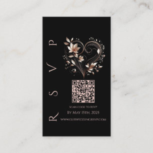 Modern Wedding RSVP QR code-Rose Gold Flowers Business Card