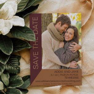 Modern Wedding Save Date Photo Burgundy Rust Invitation