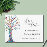 Modern Wedding Save The Date<br><div class="desc">This unique wedding save-the-date card is decorated with a colourful mosaic tree.
Easily customizable.
Use the Design Tool to change the text size,  style,  or colour.
You won't find this exact image from other designers as we create our artwork.
Original Mosaic and Watercolor © Michele Davies.</div>