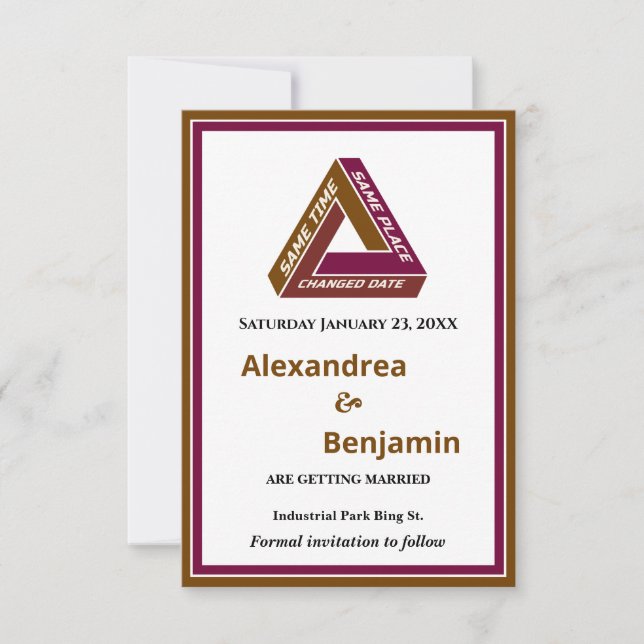 Modern Wedding Save The Date New Date Card (Front)