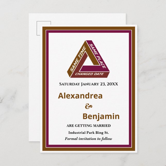 Modern Wedding Save The Date New Date Card (Front/Back)