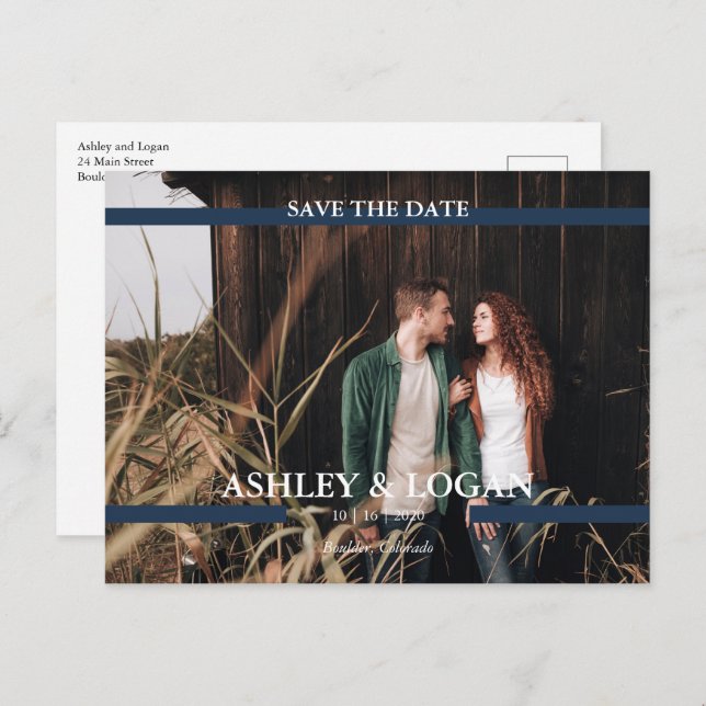 Modern Wedding Save the Date Photo Announcement Postcard (Front/Back)