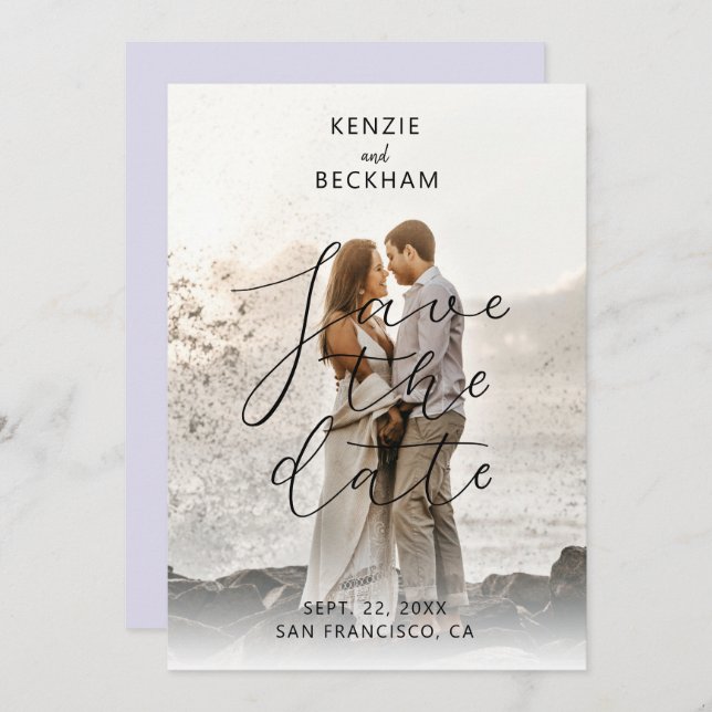 Modern Wedding Save the Date Photos Calligraphy (Front/Back)