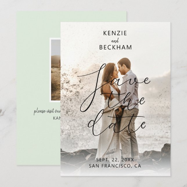 Modern Wedding Save the Date Photos Calligraphy (Front/Back)