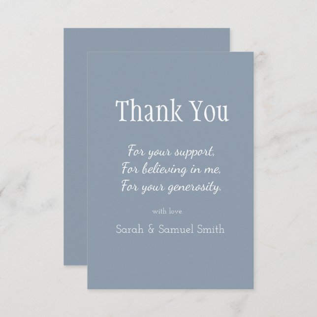 Modern Wedding Script Dusty Blue and White Custom Thank You Card (Front/Back)