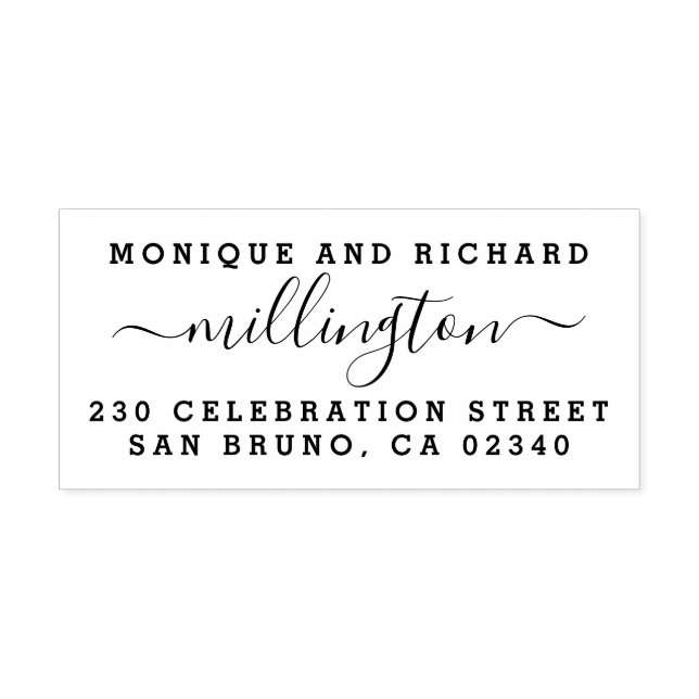 Modern Wedding Script Family Name & Return Address Rubber Stamp (Imprint)