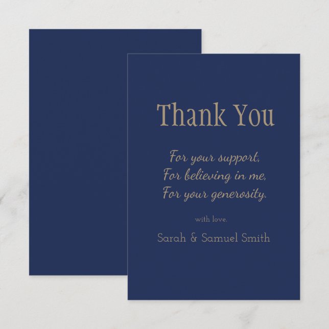 Modern Wedding Script Navy and Gold Custom Thank You Card (Front/Back)