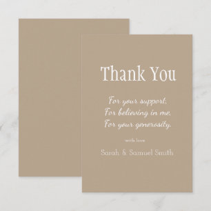 Modern Wedding Script Taupe and White Custom Thank You Card