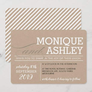 MODERN WEDDING simple minimal bold kraft white Invitation