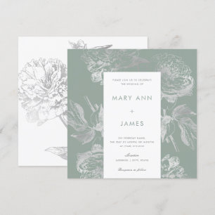 Modern Wedding Simple Silver Sage Floral Invitation