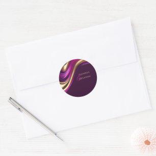 Modern Wedding Stickers-Purple Fuchsia and Gold Classic Round Sticker