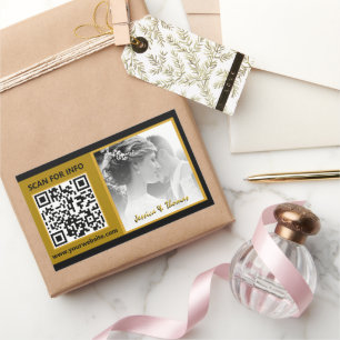 Modern Wedding Stickers, QR Code, Photo, Black Sticker