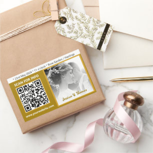 Modern Wedding Stickers, QR Code, Photo, Gold Sticker