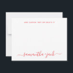 Modern Wedding Stylish Script Elegant Minimalist Card<br><div class="desc">Modern Wedding Stylish Script Elegant Minimalist Note Card in red and white typo with couple family names in handwritten calligraphy and personalized text in standard classic sans serif font. Perfect for rspv and wedding invitations.</div>