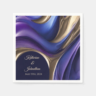Modern Wedding Table Decor-Blue Purple and Gold Napkin