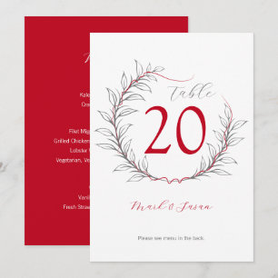 Modern Wedding Table Number & Menu (Red)