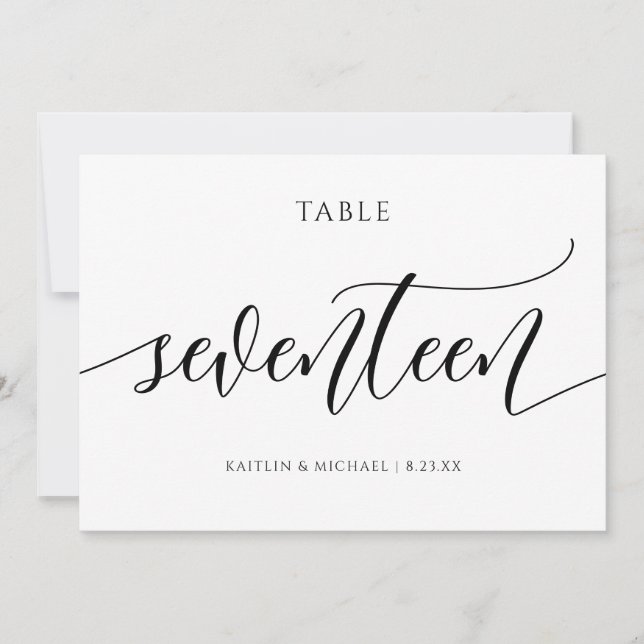 Modern Wedding Table Numbers Calligraphy - 17 (Front)