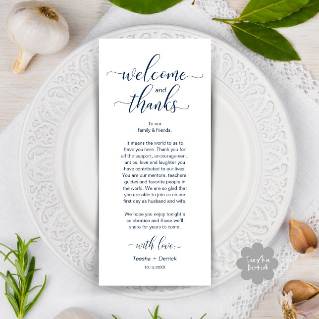 Modern Wedding Table Place Setting Thank You Card (Modern Wedding Dinner Brunch Lunch Table Place Setting Thank You Card in Classy Navy Blue)