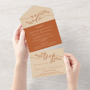 Modern Wedding Terracotta Earth tones All In One Invitation