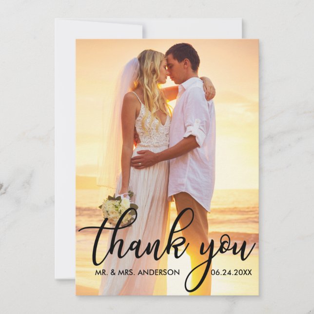 Modern Wedding Thank You Bride Groom Photo B Card (Front)