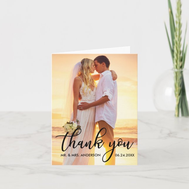 Modern Wedding Thank You Bride Groom Photo B Note (Front)