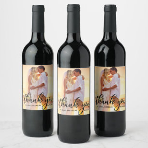 Modern Wedding Thank You Bride Groom Photo B Wine Label
