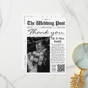Modern Wedding Thank You Card, Wedding Newspaper Card