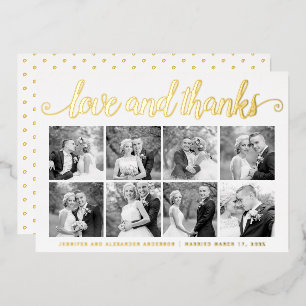Modern wedding Thank You eight photo collage Foil Holiday Card