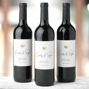 Modern Wedding THANK YOU Gold Heart Wine Label