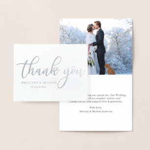 Modern Wedding Thank You Photo Note Silver Foil Card