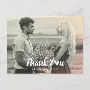 Modern Wedding Thank You Postcard Heart Script